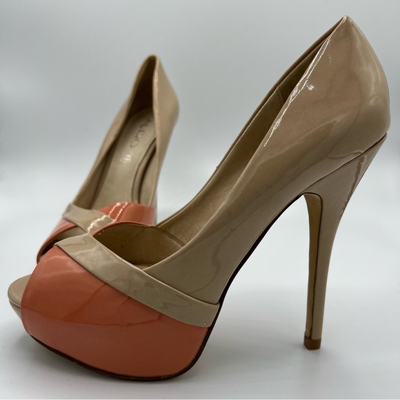 Women's Aldo High Heel Dress Shoe Cream / Beige and Coral US 7.5 - Picture 4 of 13